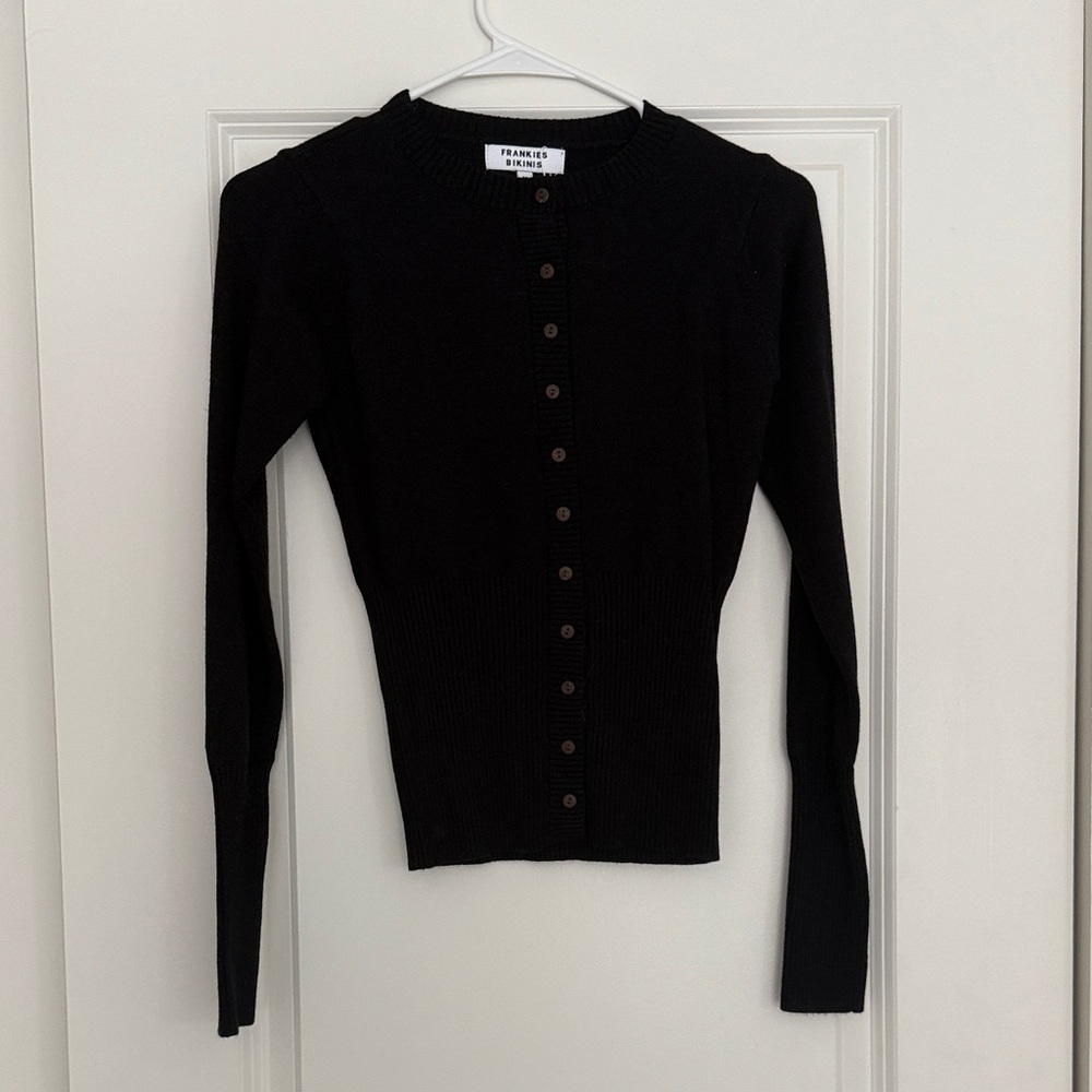 Frankie's Bikinis Black Ribbed Button-Up Cardigan